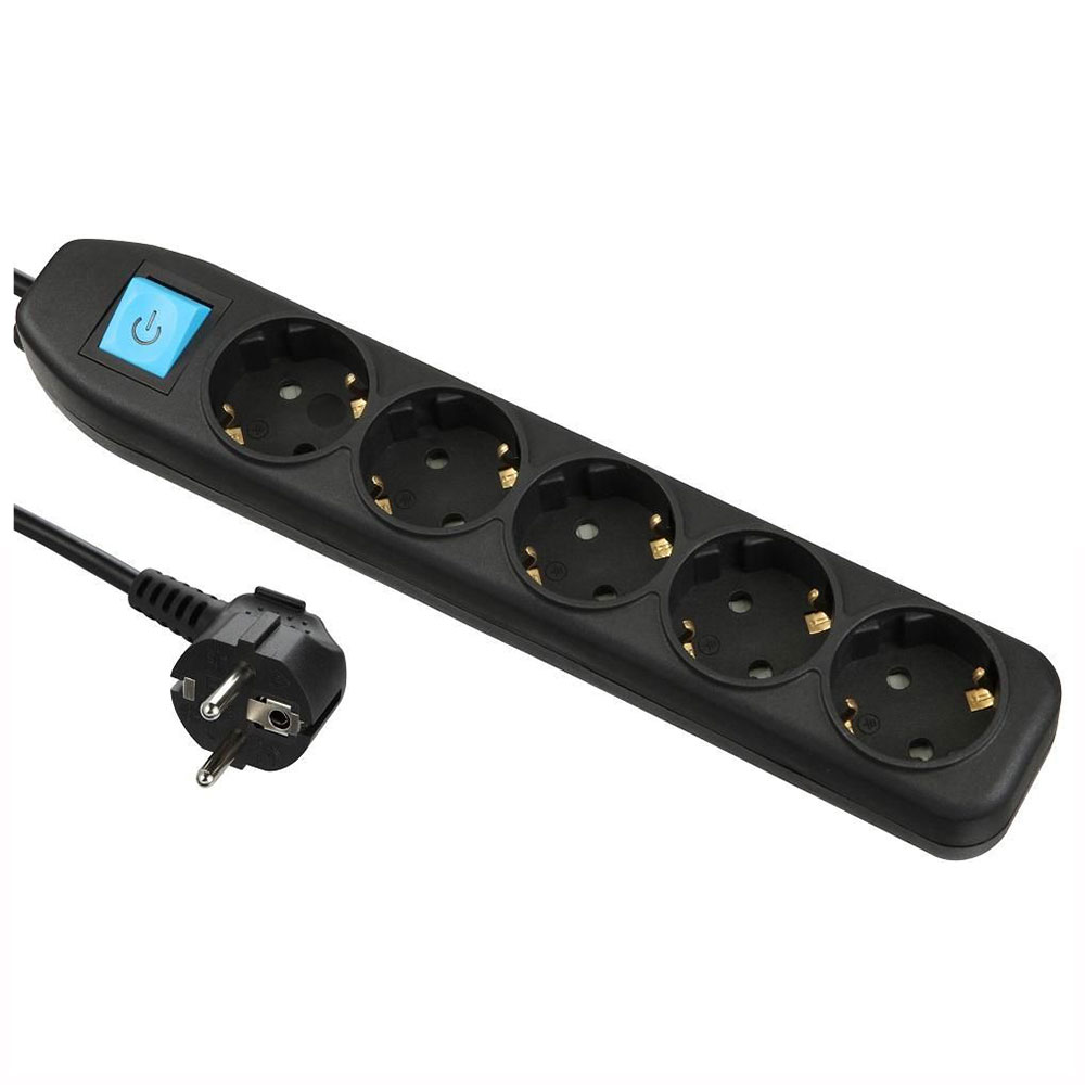 POWER STRIP 5 OUTLETS 2 METER WITH SWITCH 16 AMP BLACK