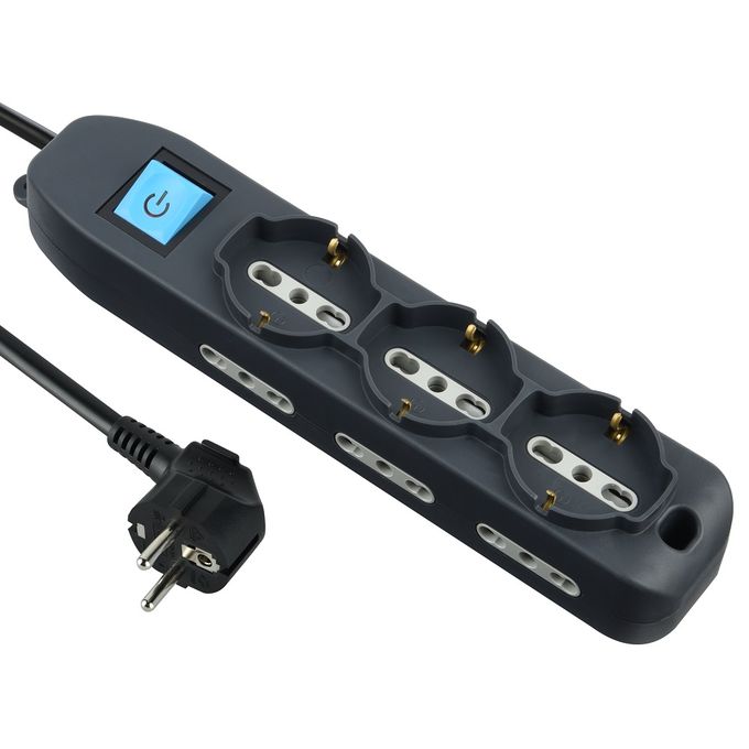 POWER STRIP 9 OUTLETS 2 METER WITH SWITCH 16 AMP BLACK