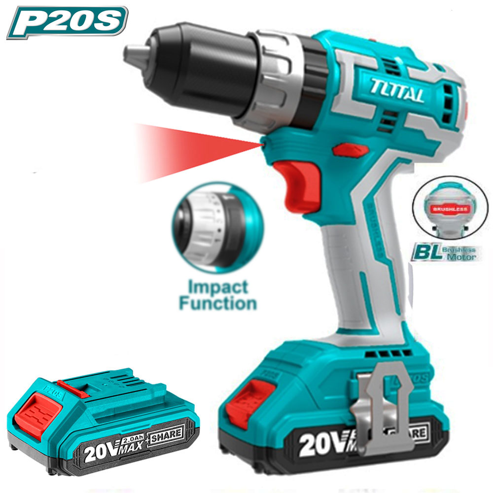 BRUSHLESS IMPACT BATTERY DRILL 20 VOLT 60 NM WITH 2 BATTERIES