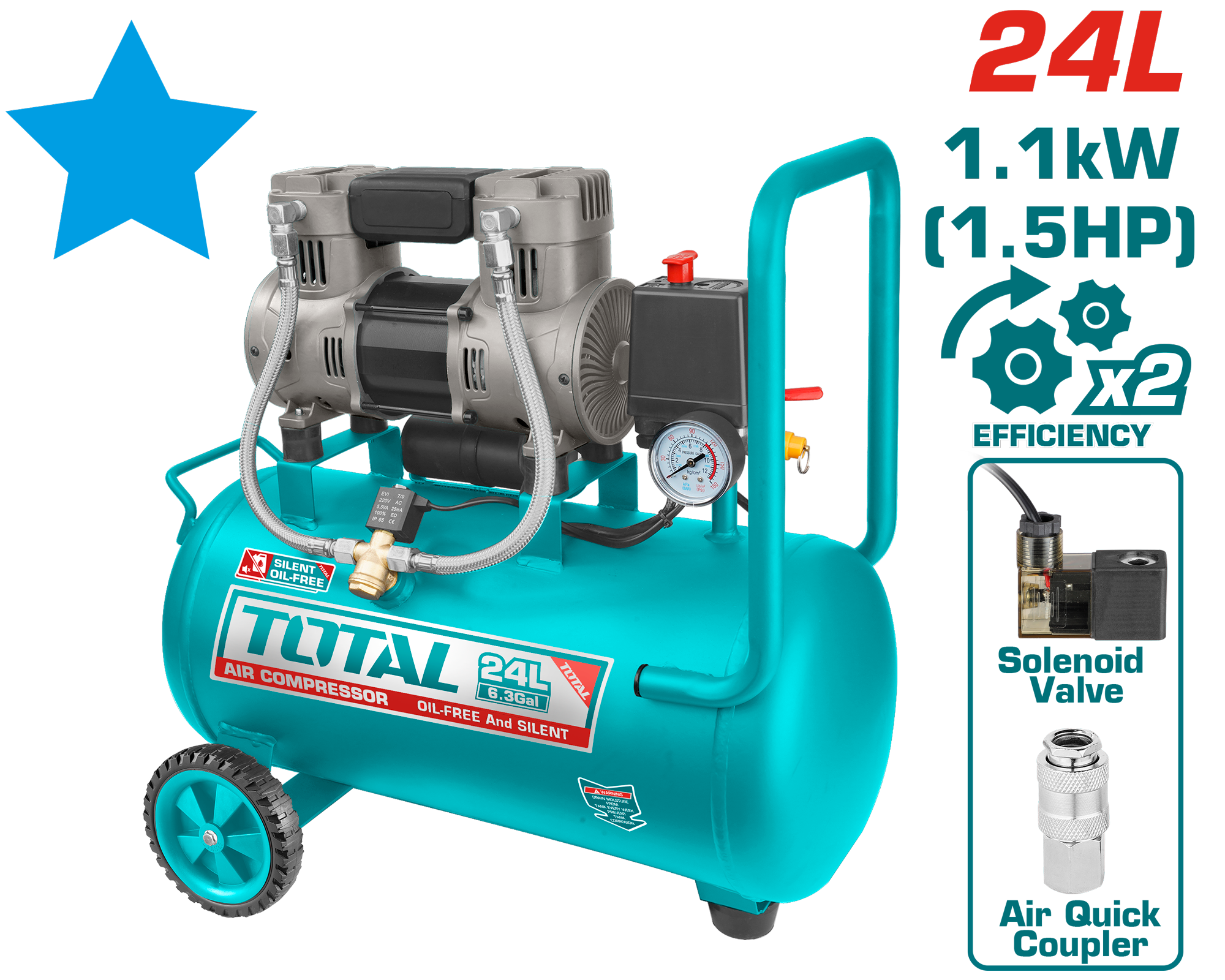 AIR COMPRESSOR SILENT AND OIL FREE 24 Lit