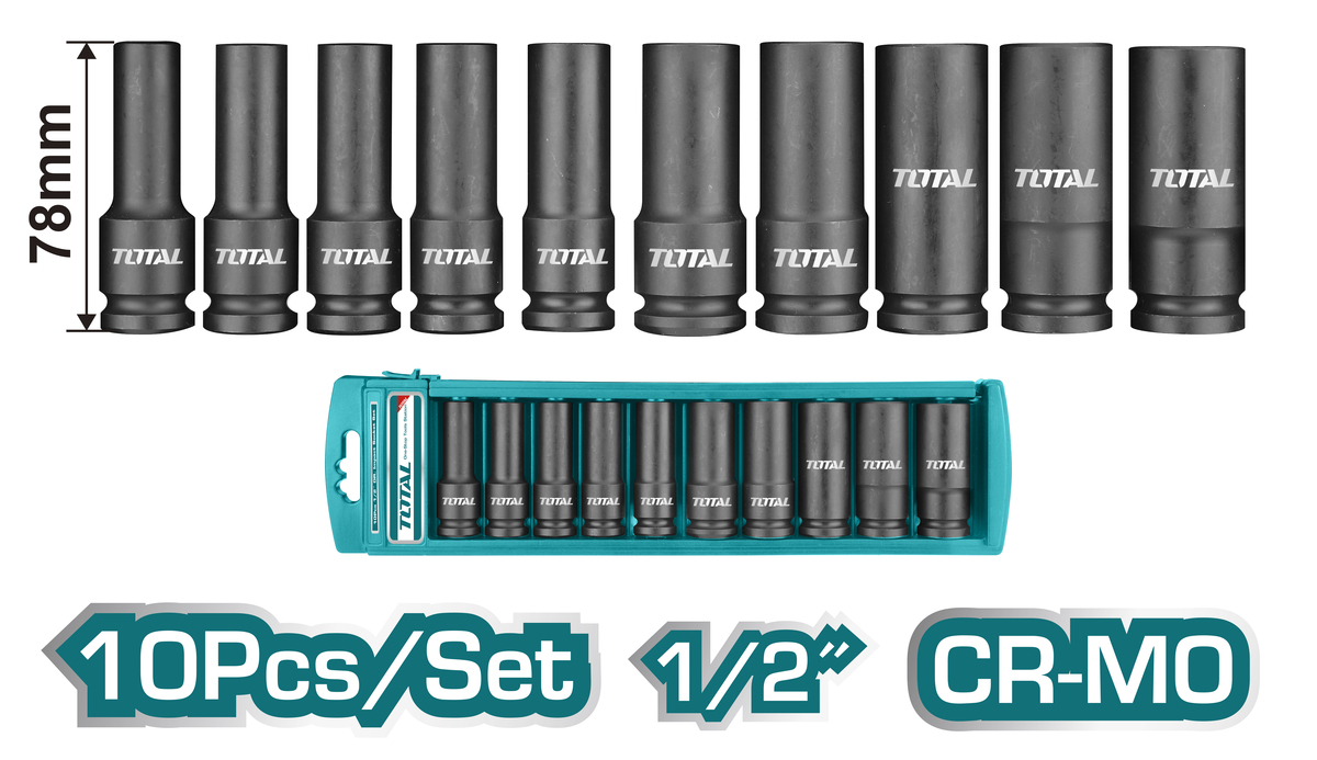 DEEP IMPACT SOCKET SET 1/2 INCH 10 PCS