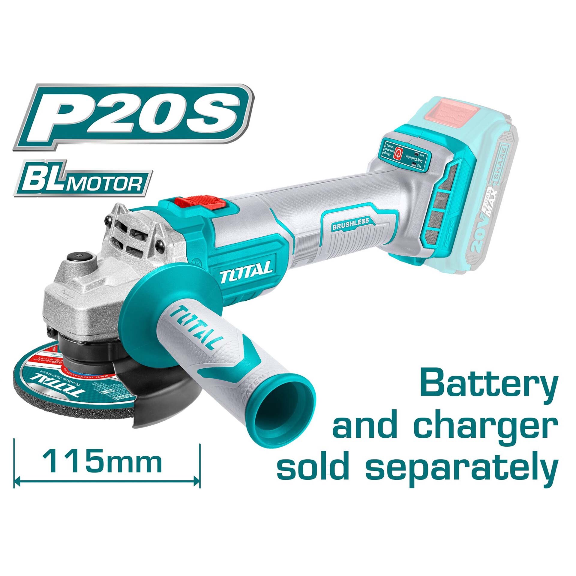 BRUSHLESS BATTERY ANGLE GRINDER 20 VOLT 115 ML SUPER SELECT