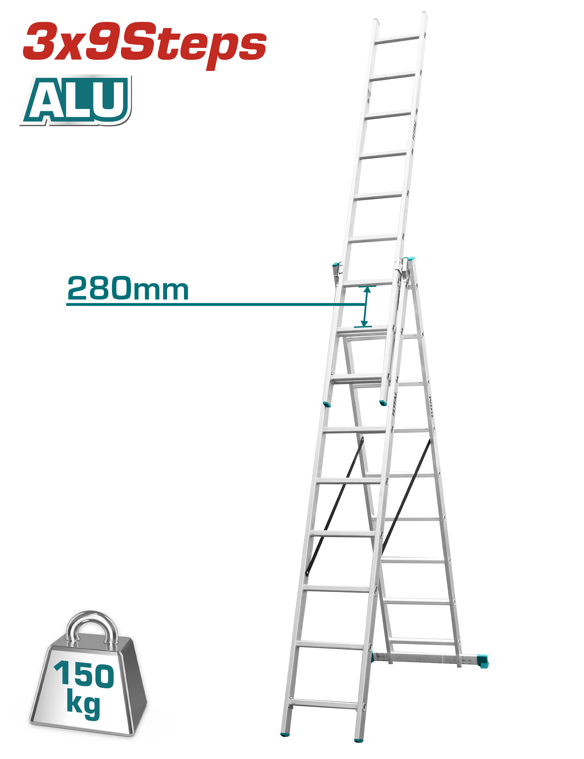 ALUMINIUM LADDER 3 SECTIONS 9 STEPS FOR EACH