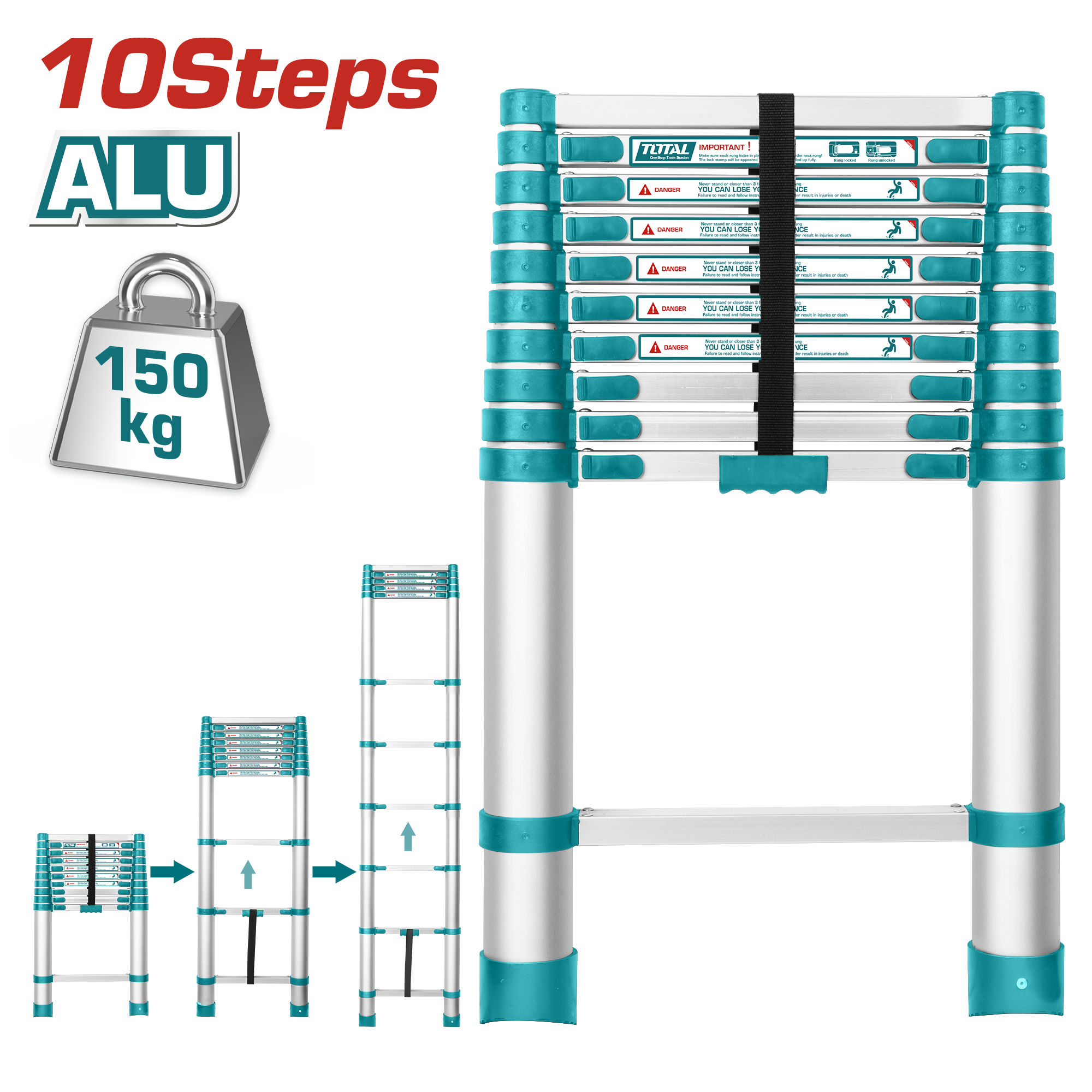 TELESCOPIC LADDER 10 STEPS 3.2 METER