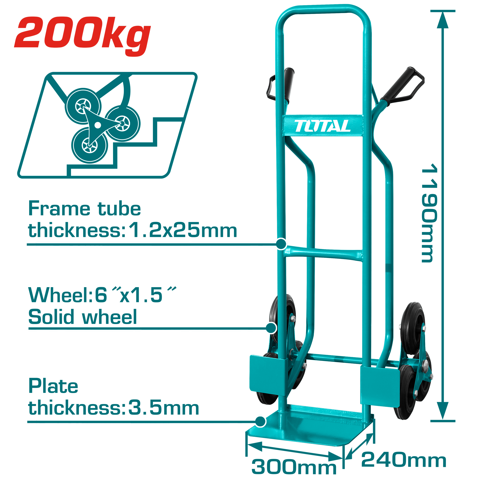 HAND TROLLEY MAX 200 KG 3 WHEELED DESIGN FOR EASY MOVEMENT OVER STAIRS