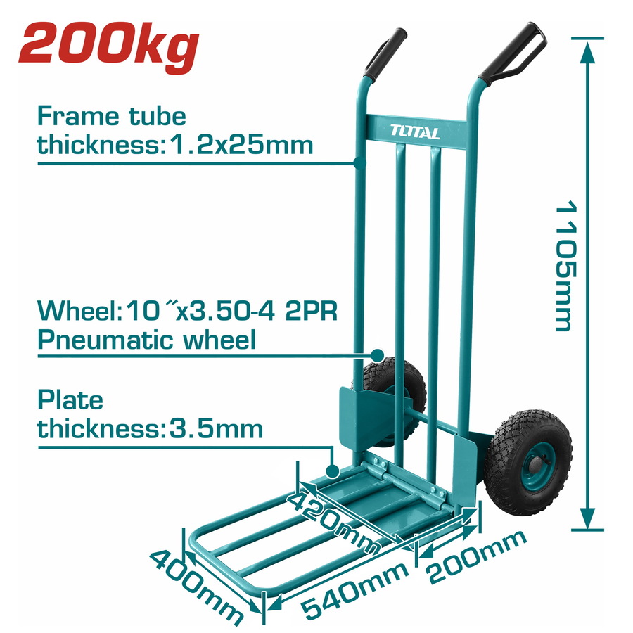 HAND TROLLEY MAX 200 KG PNEUMATIC WHEEL