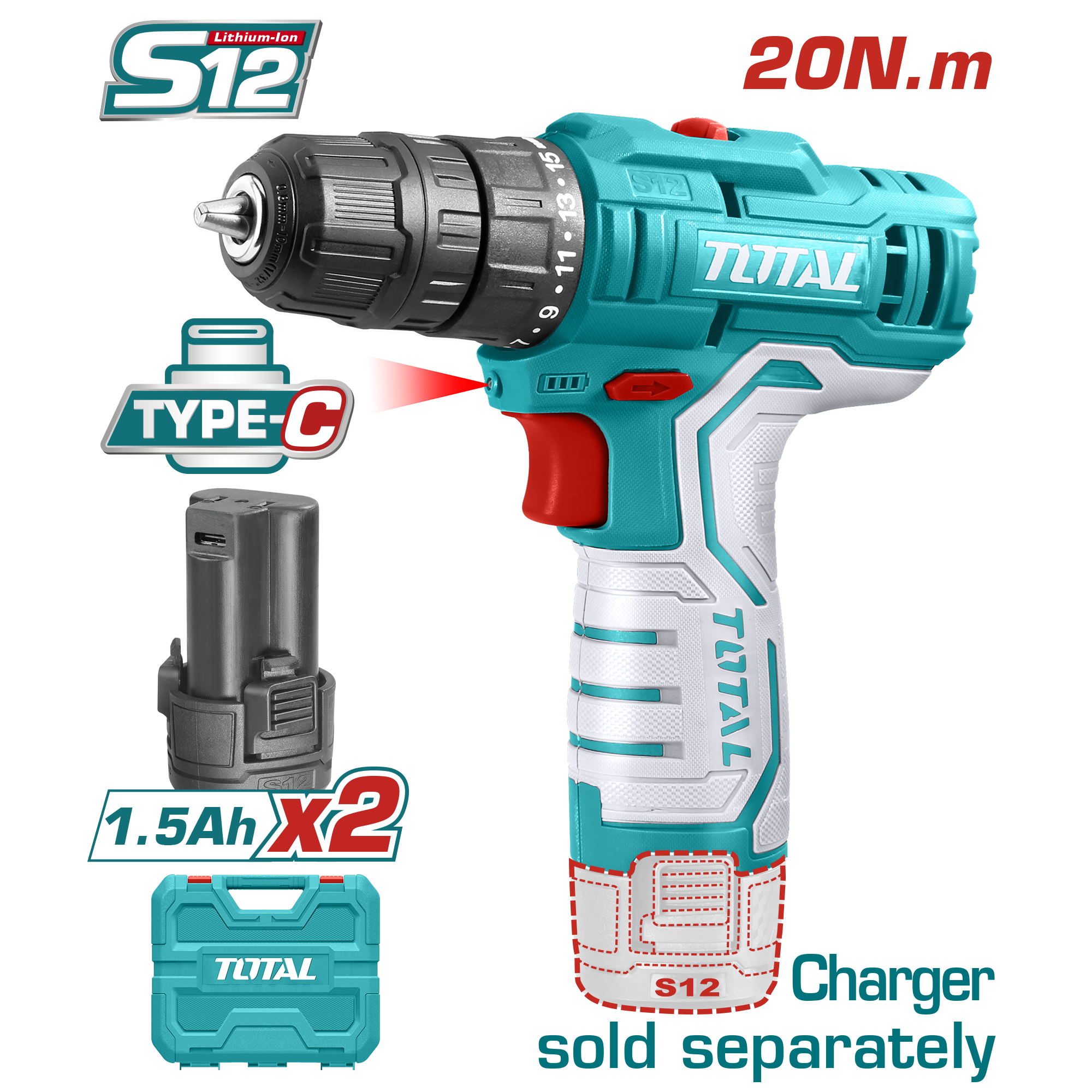 BATTERY DRILL 12 VOLT WITH 2 BATTERIES (TYPE C)