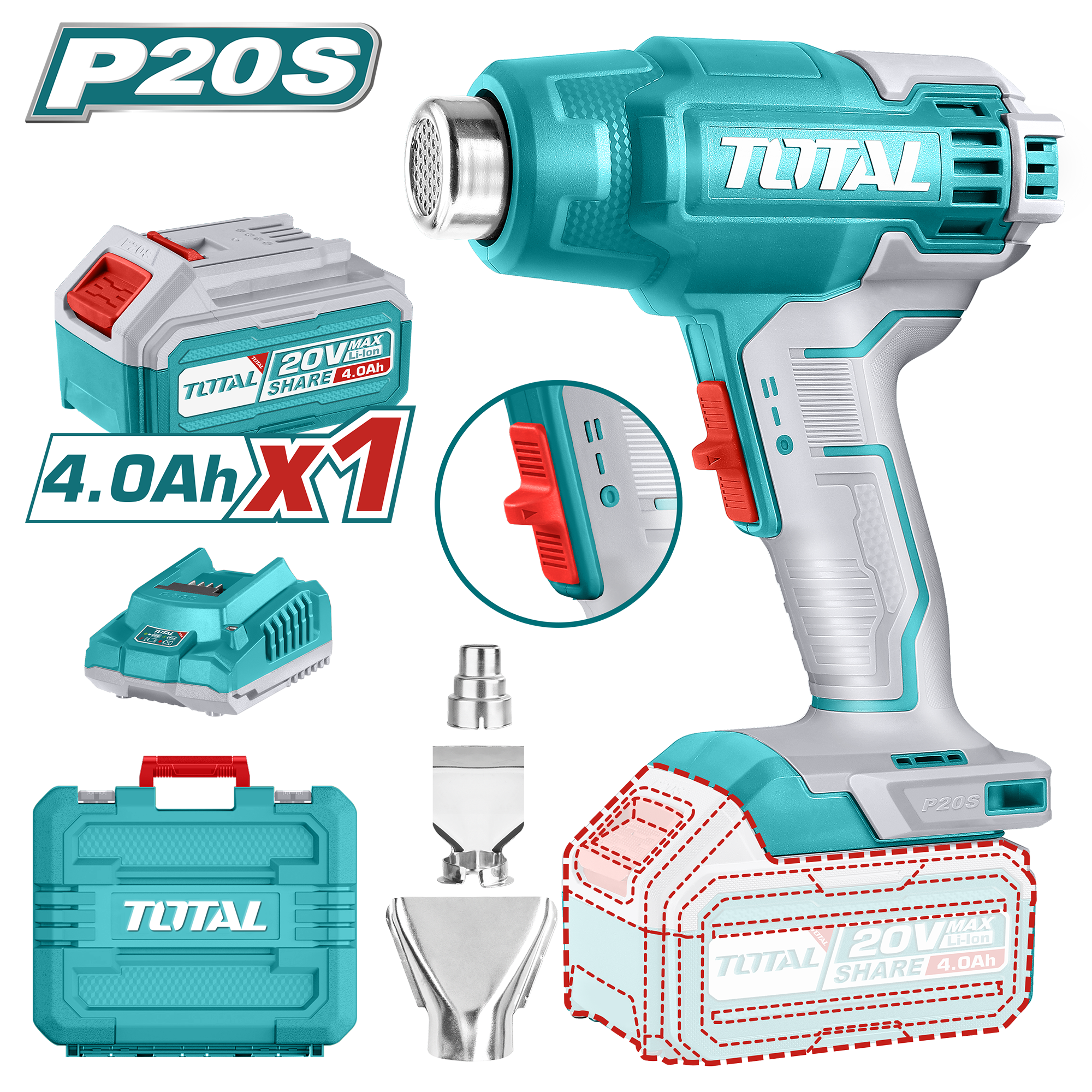 CORDLESS HEAT GUN 20 VOLT WITH 1 BATTERY 4 AMP AND CHARGER