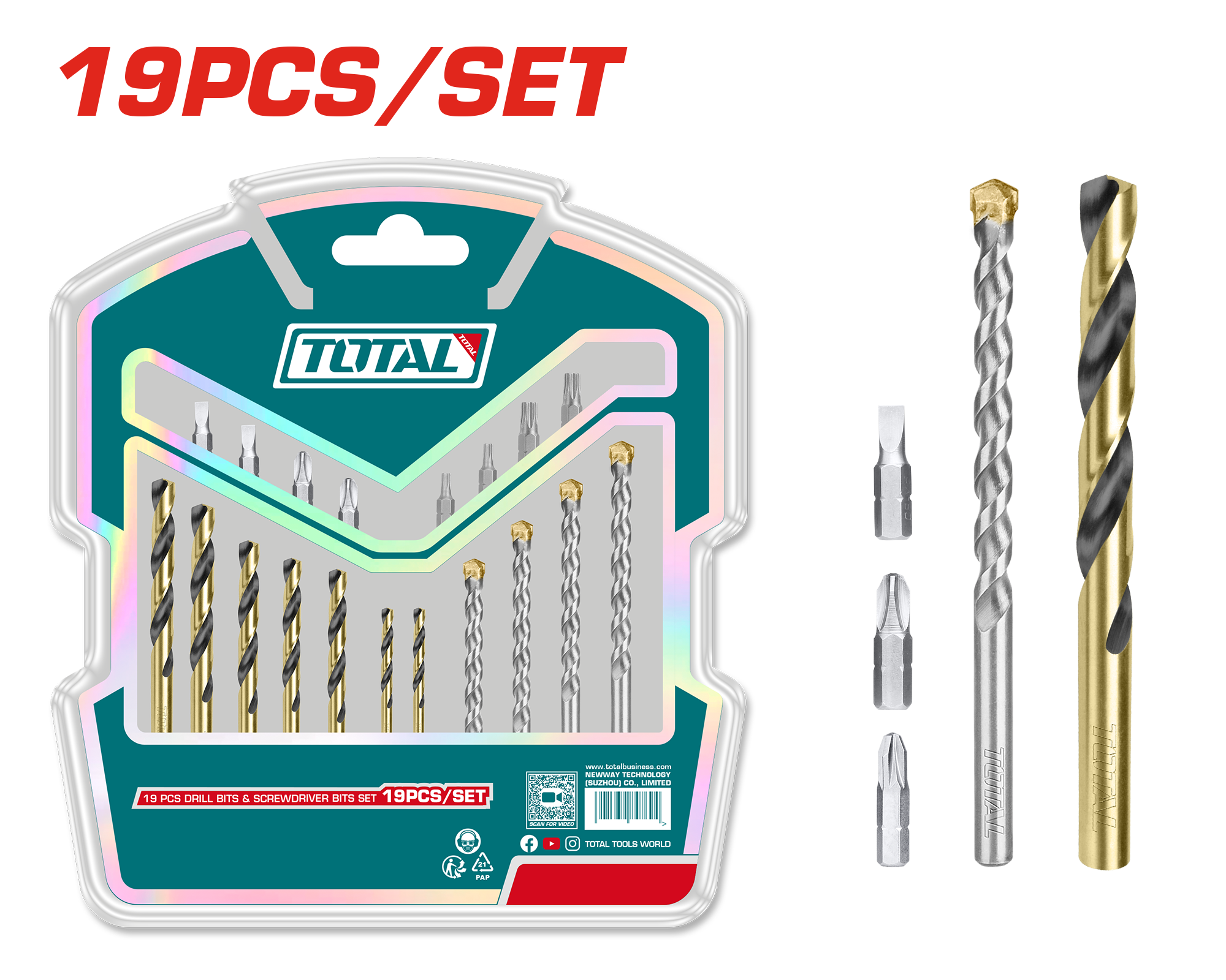 Drill bits and screwdriver bits set 19 pcs