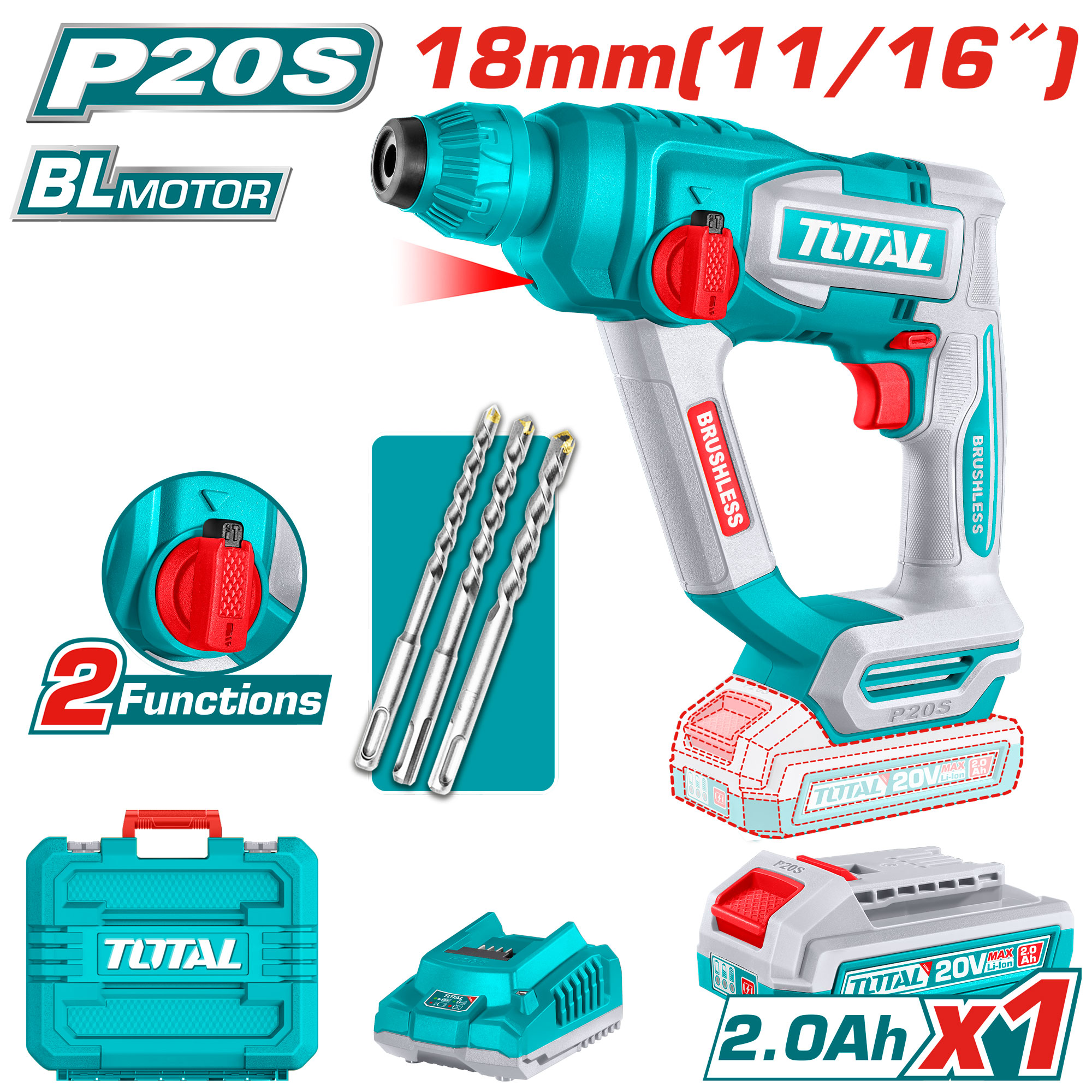 CORDLESS ROTARY HAMMER 20 VOLT 18 ML WITH BATTERY AND CHARGER