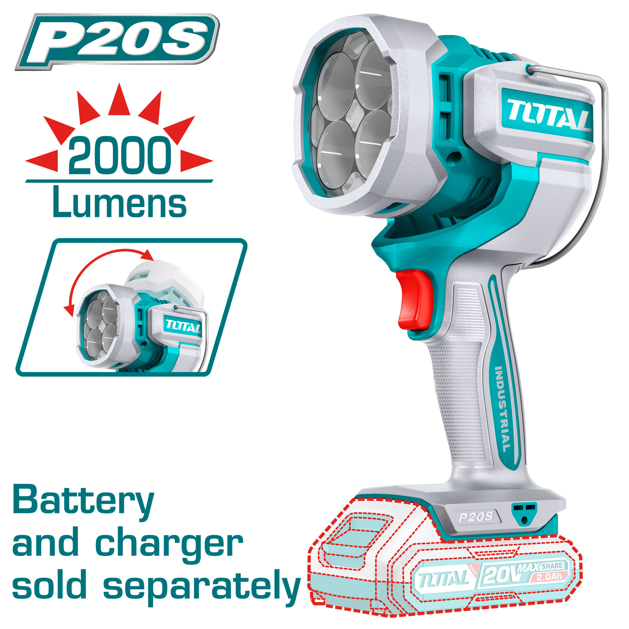 CORDLESS WORK LAMP 20 VOLT 2000 LUMENS WITHOUT BATTERY AND CHARGER