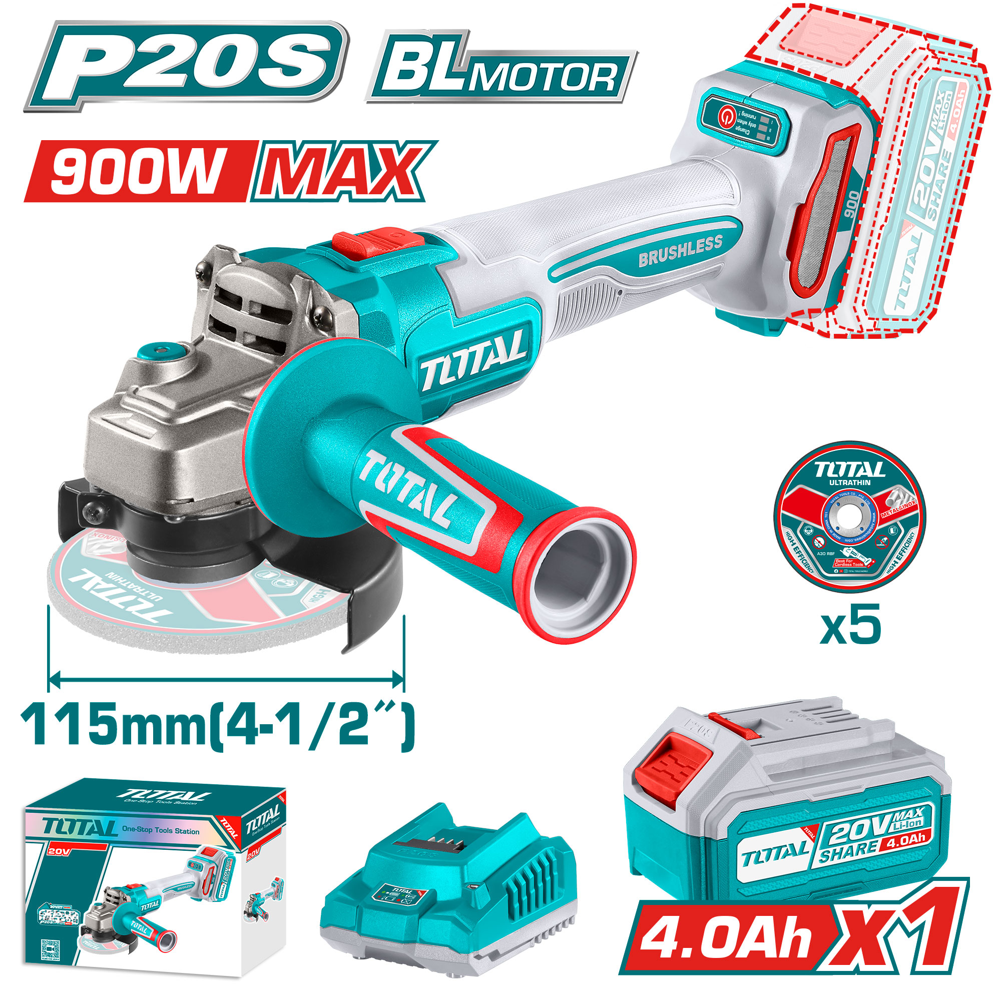 CORDLESS BRUSHLESS GRINDER 4.5 INCH WITH ONE BATTERY AND CHARGER