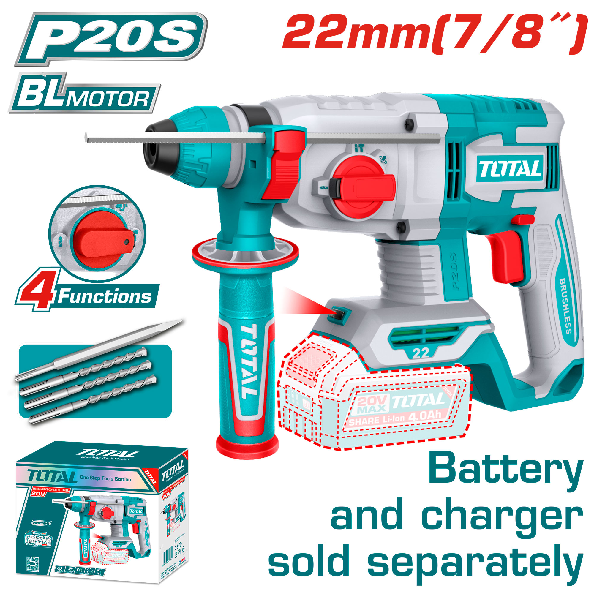 CORDLESS BRUSHLESS ROTARY HAMMER 22 ML WITHOUT BATTERY AND CHARGER