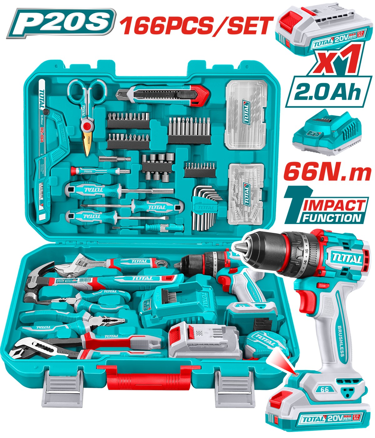 CORDLESS KIT 20 VOLT 166 PCS