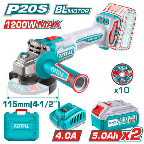 CORDLESS ANGLE GRINDER 1200W 4.5 INCH WITH 2 BATTERIES AND CHARGER