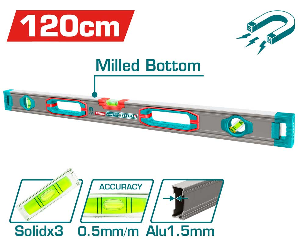 SPIRIT LEVEL WITH POWERFUL MAGNETS 120CM
