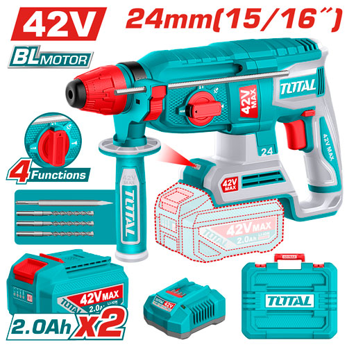 CORDLESS ROTARY HAMMER 42V 24MM WITH 2 BATTERIES AND CHARGER