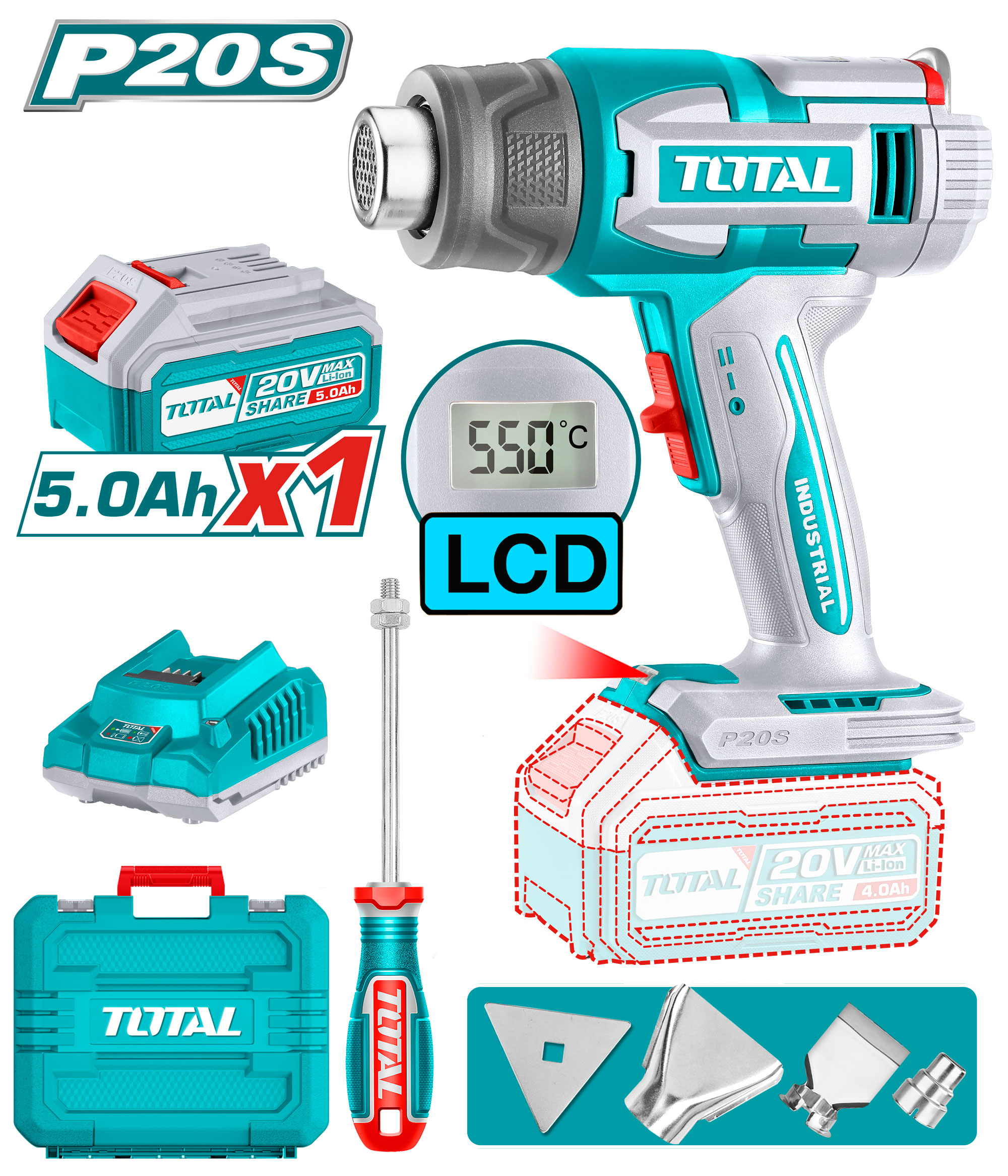 CORDLESS DIGITAL HEAT GUN 20 VOLT WITH BATTERIES AND CHARGER