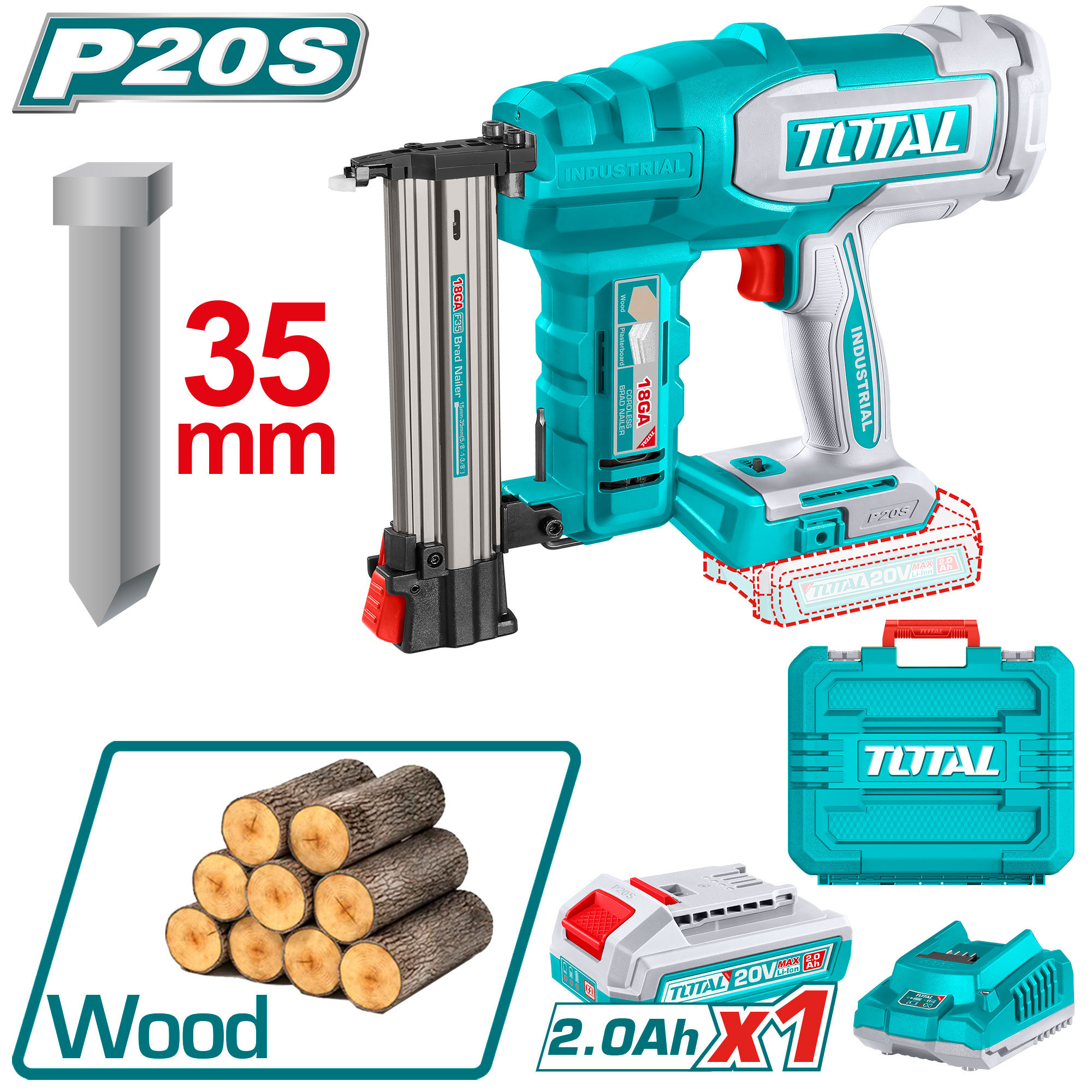 CORDLESS NAILER 3.5 CM 20 VOLT WITH BATTERIES AND CHARGER