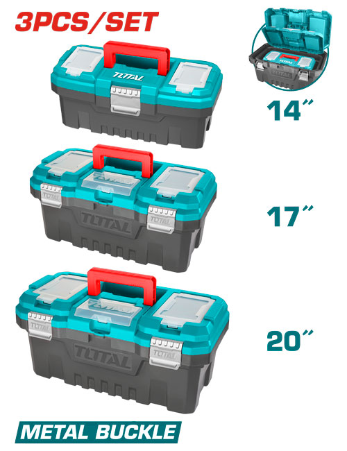 3 PCS PLASTIC TOOL BOX SET METAL LOCK