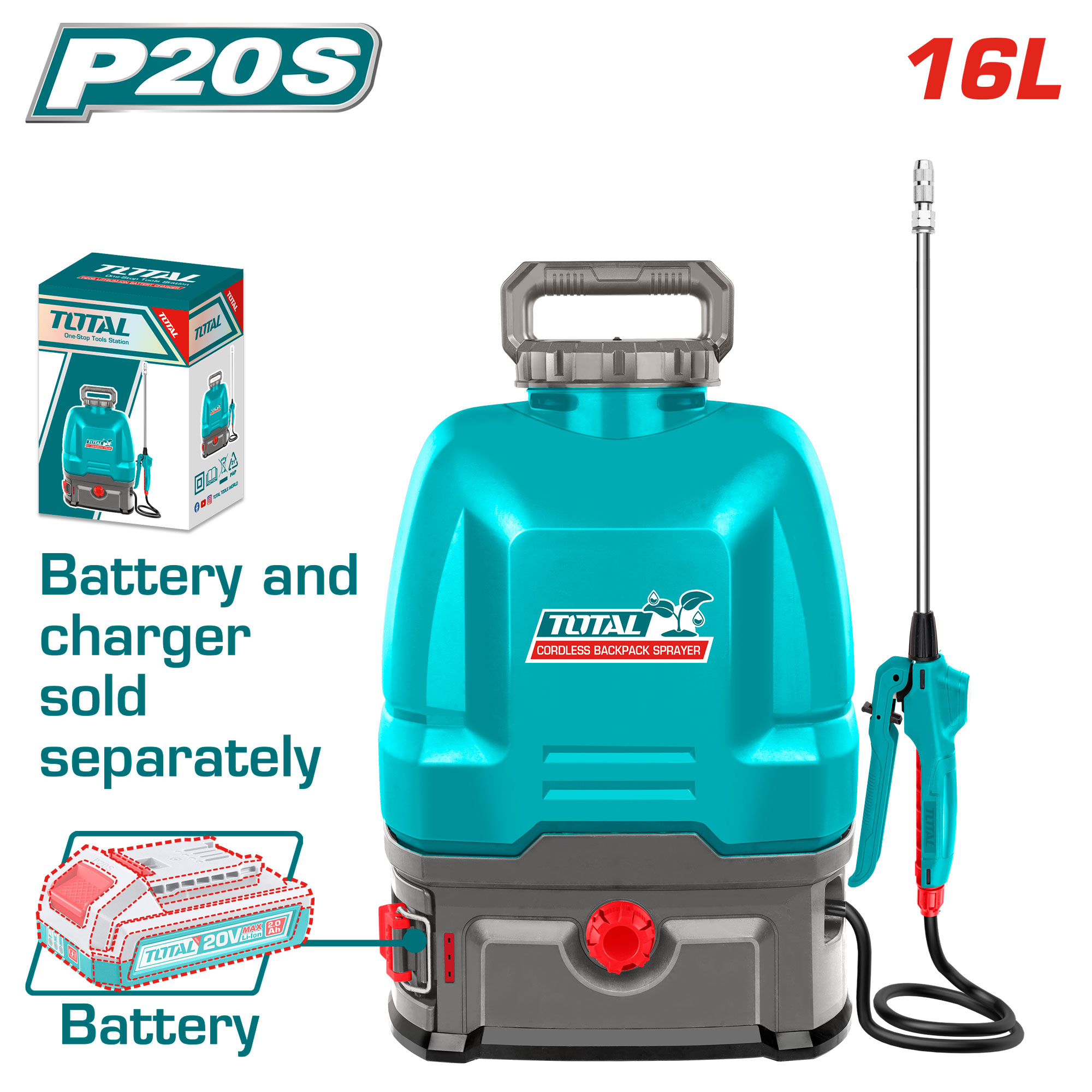 CORDLESS BACKPACK SPRAYER 20 VOLT 16 LITER WITHOUT BATTERY AND CHARGER