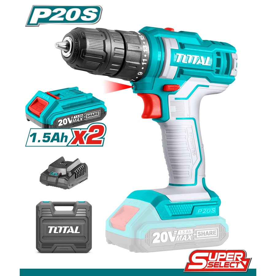 BATTERY DRILL 20 VOLT 45 NM WITH 2 BATTERIES