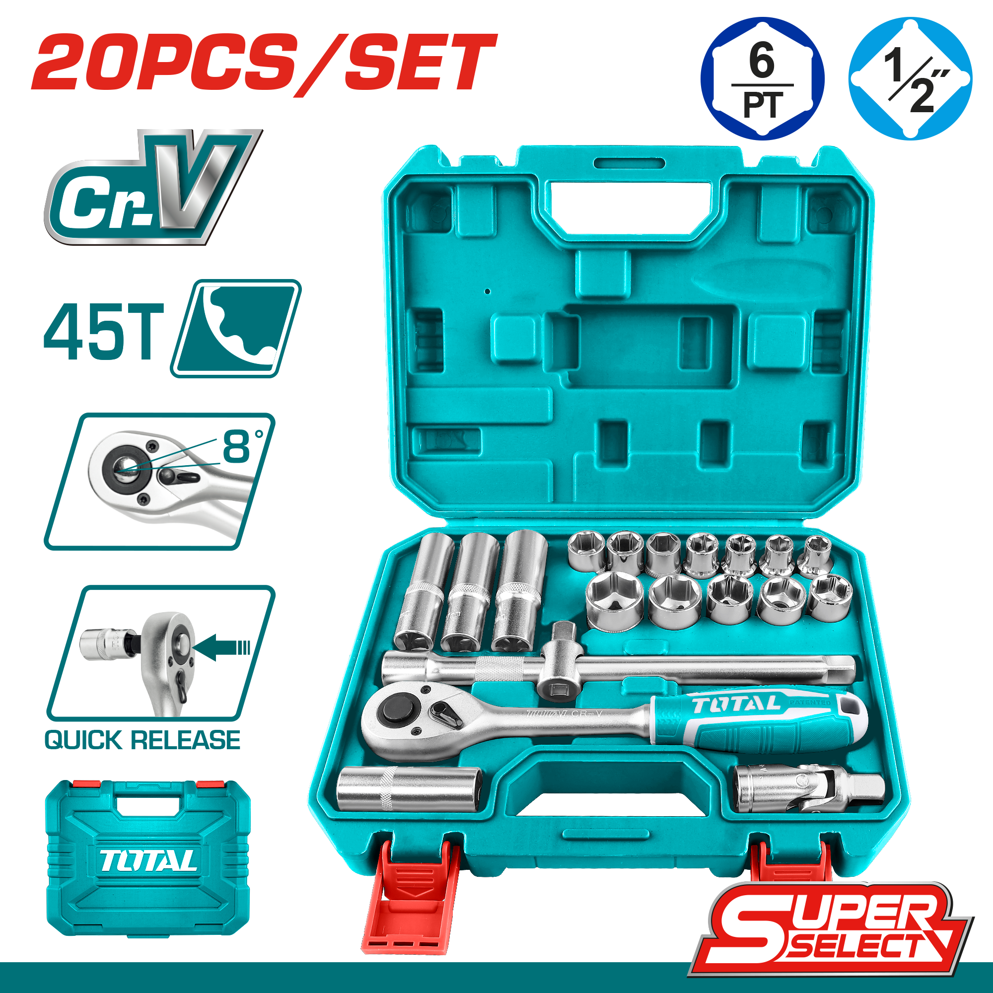 SOCKET SET 1/2 INCH 20 PCS