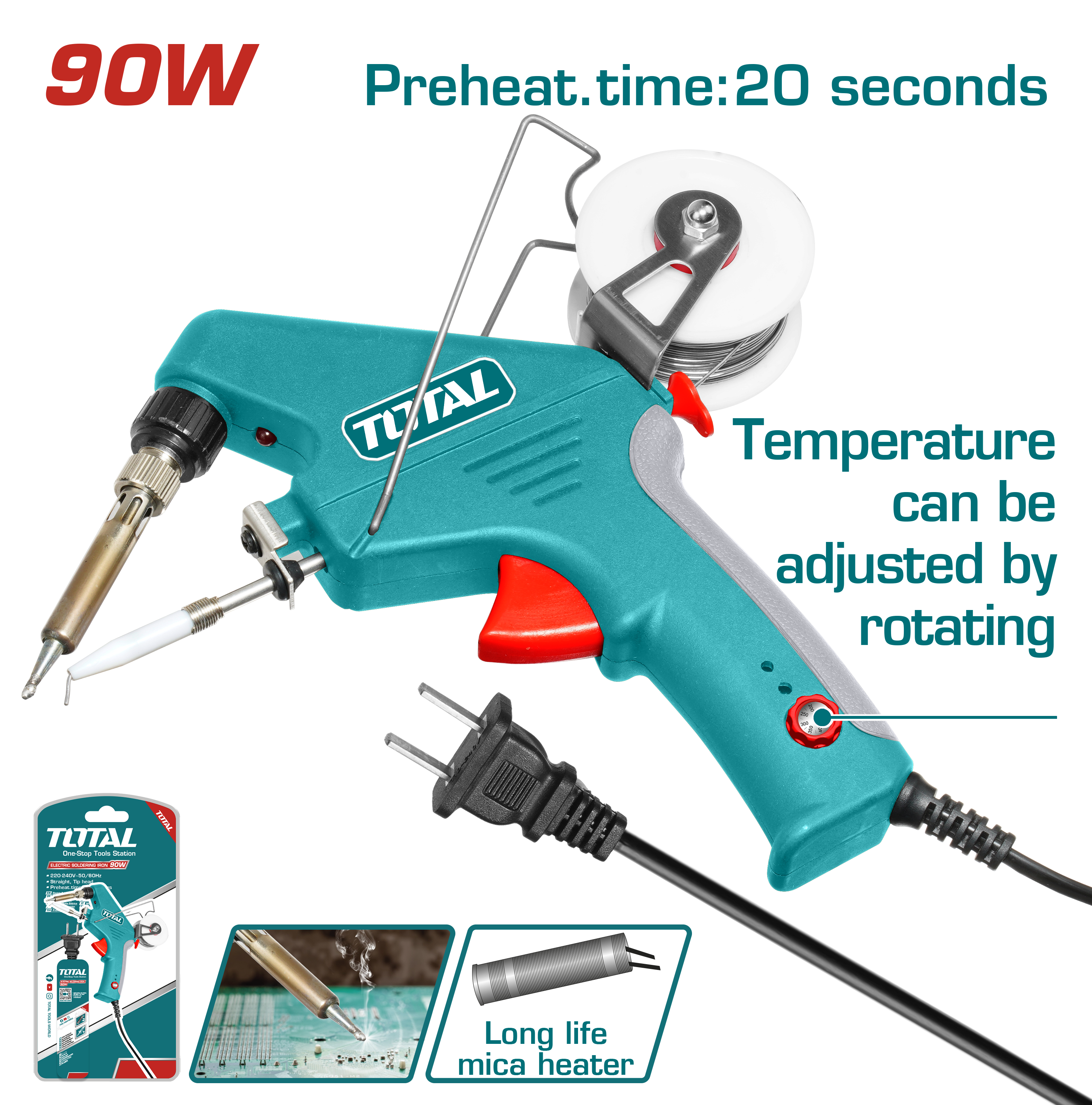 SOLDERING GUN 90 WATT WITH SOLDER FEEDER AND TEMPERATURE CONTROL