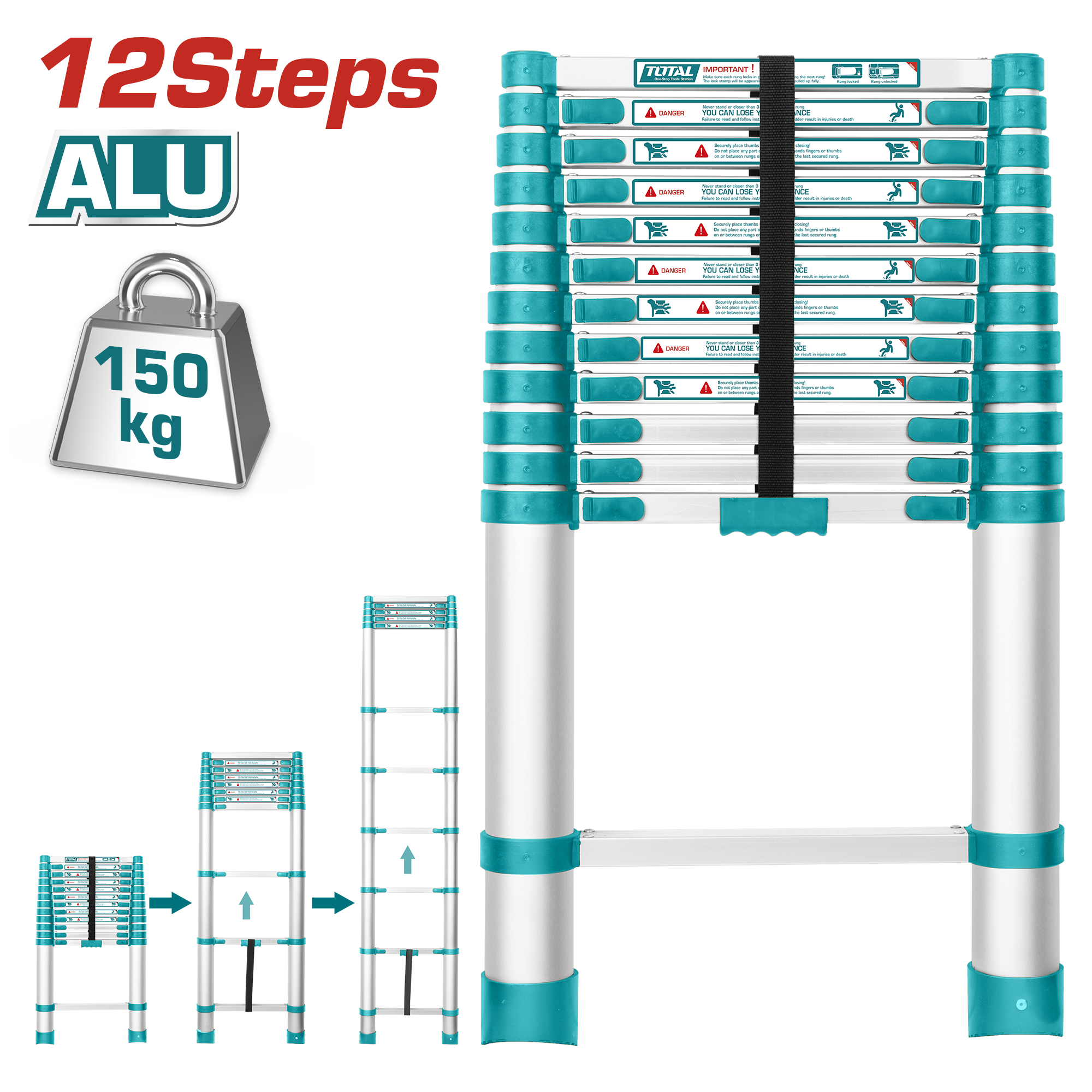 TELESCOPIC LADDER 12 STEPS 3.8 METER