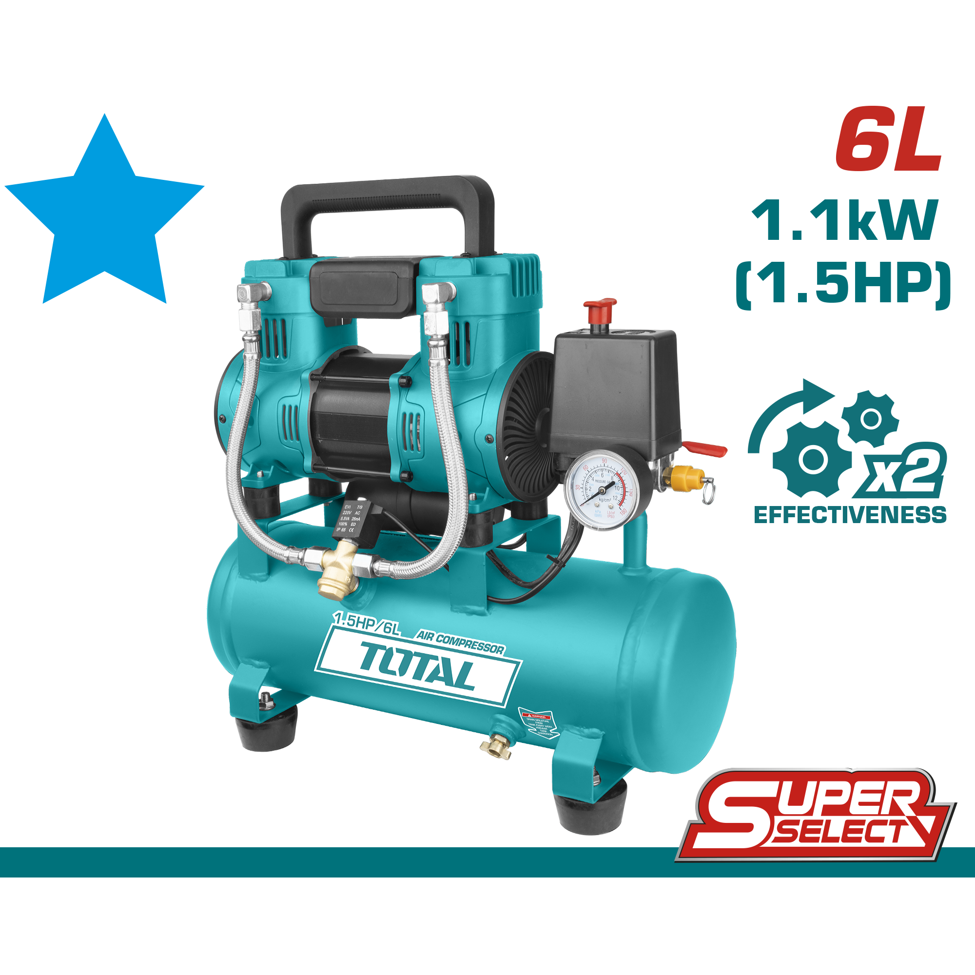 AIR COMPRESSOR SILENT AND OIL FREE 50 LIT 2 HEAD 3.2 HP | Abnaa Mohamed ...