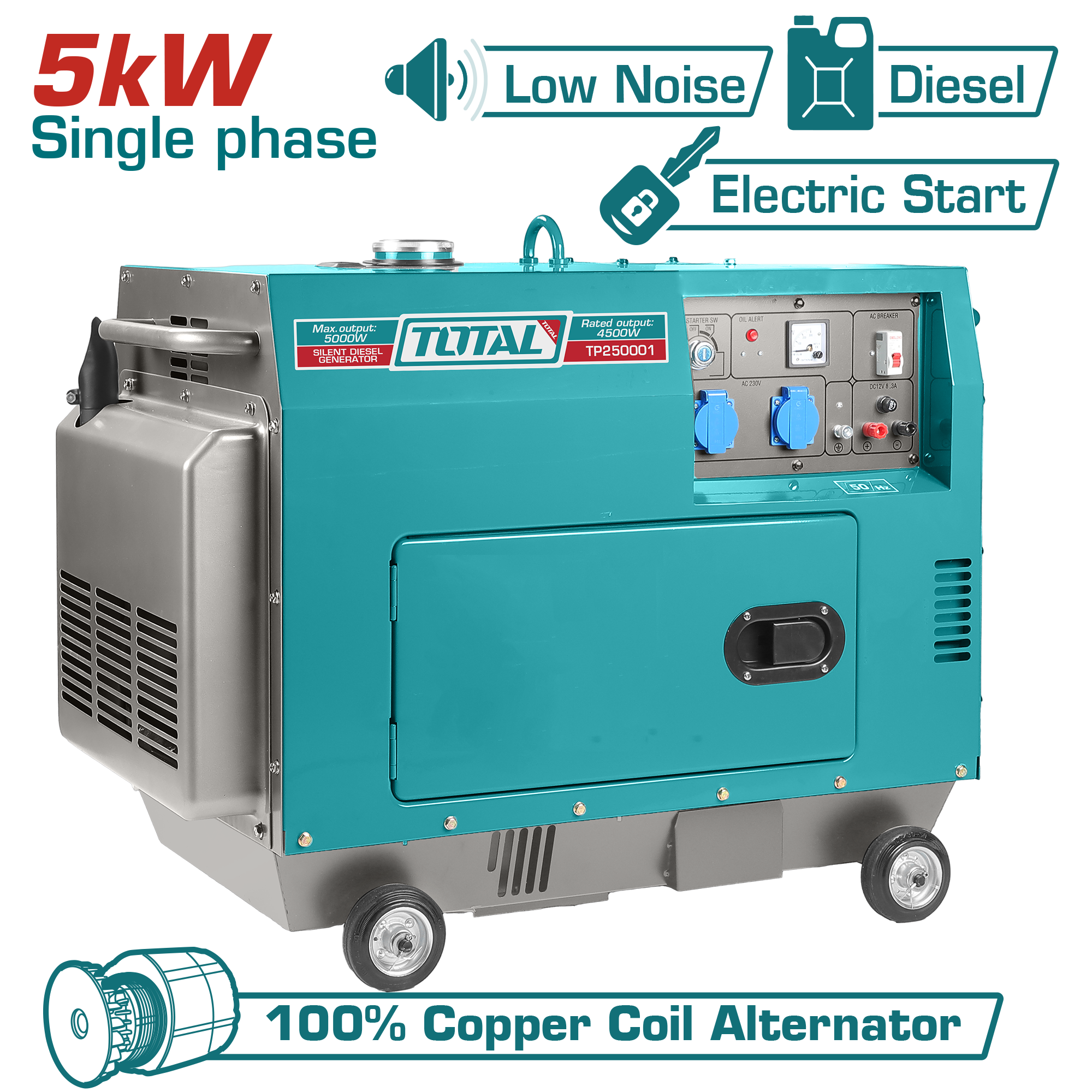 SILENT DIESEL GENERATOR ELECTRIC START 5 KW