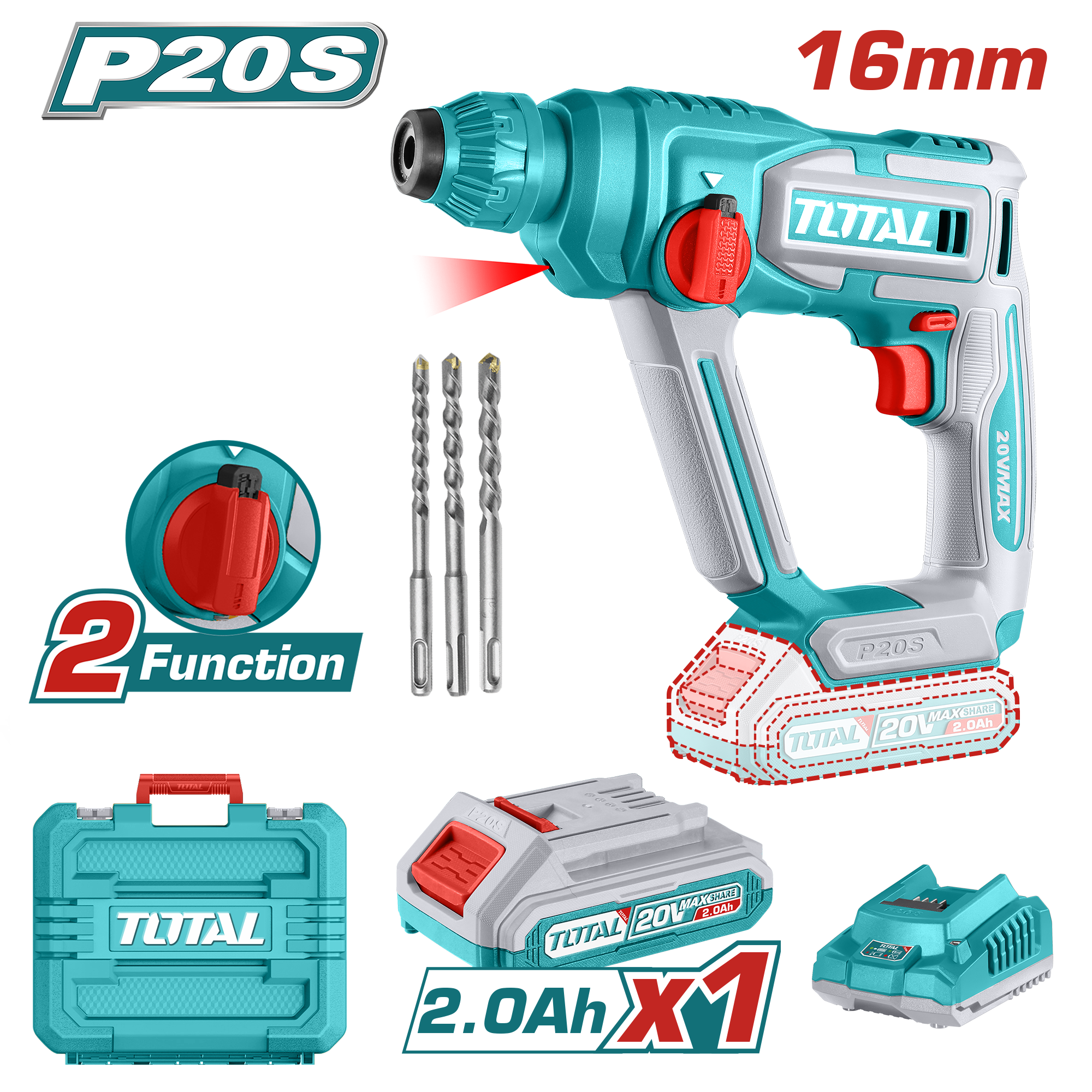 CORDLESS ROTARY HAMMER 16 ML WITH 1 BATTERY 20 VOLT 2 AMP AND CHARGER