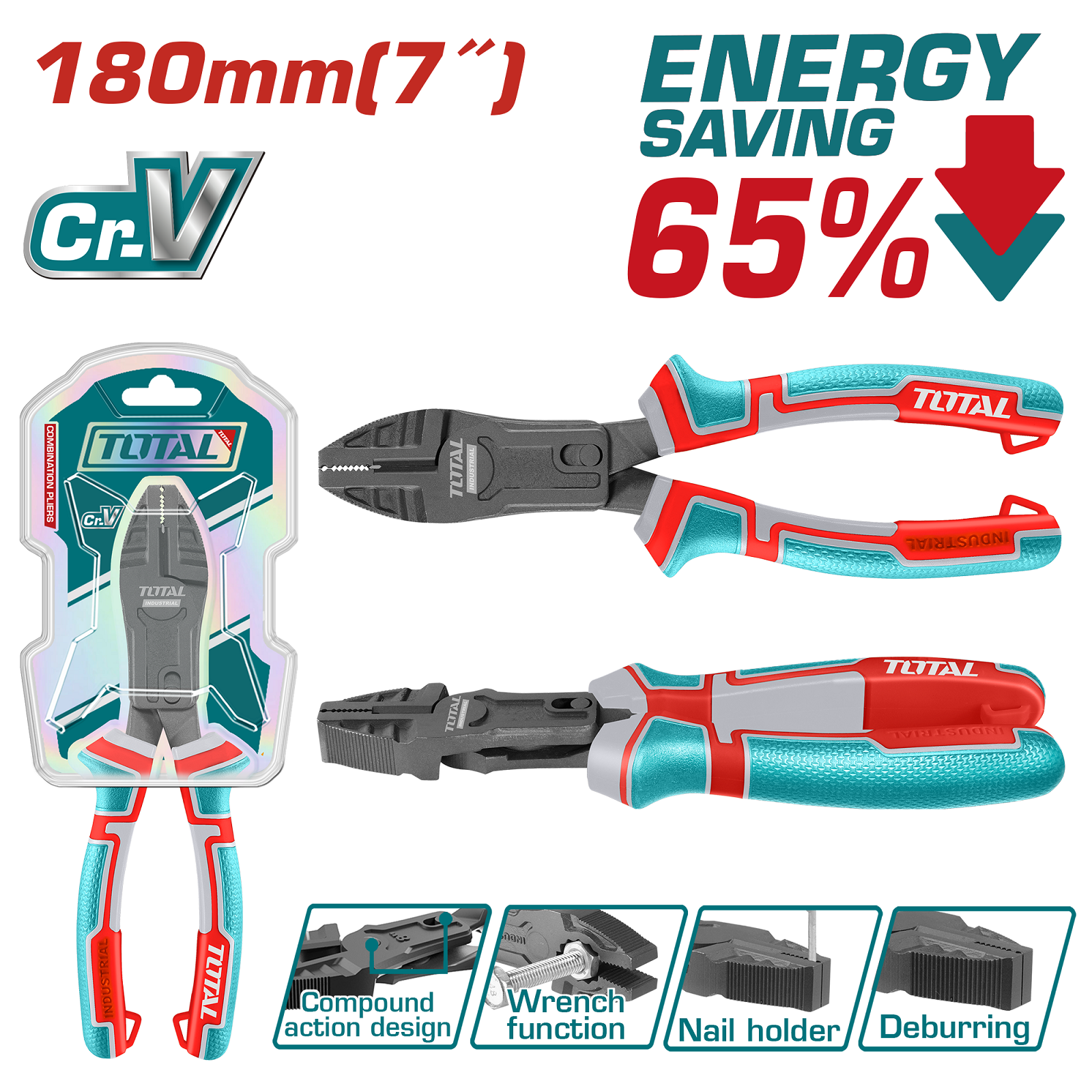 COMPOUND ACTION COMBINATION PLIERS SAVE ENERGY 7 INCH