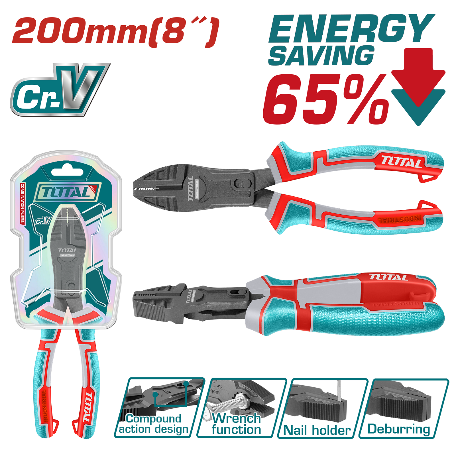 COMPOUND ACTION COMBINATION PLIERS SAVE ENERGY 8 INCH