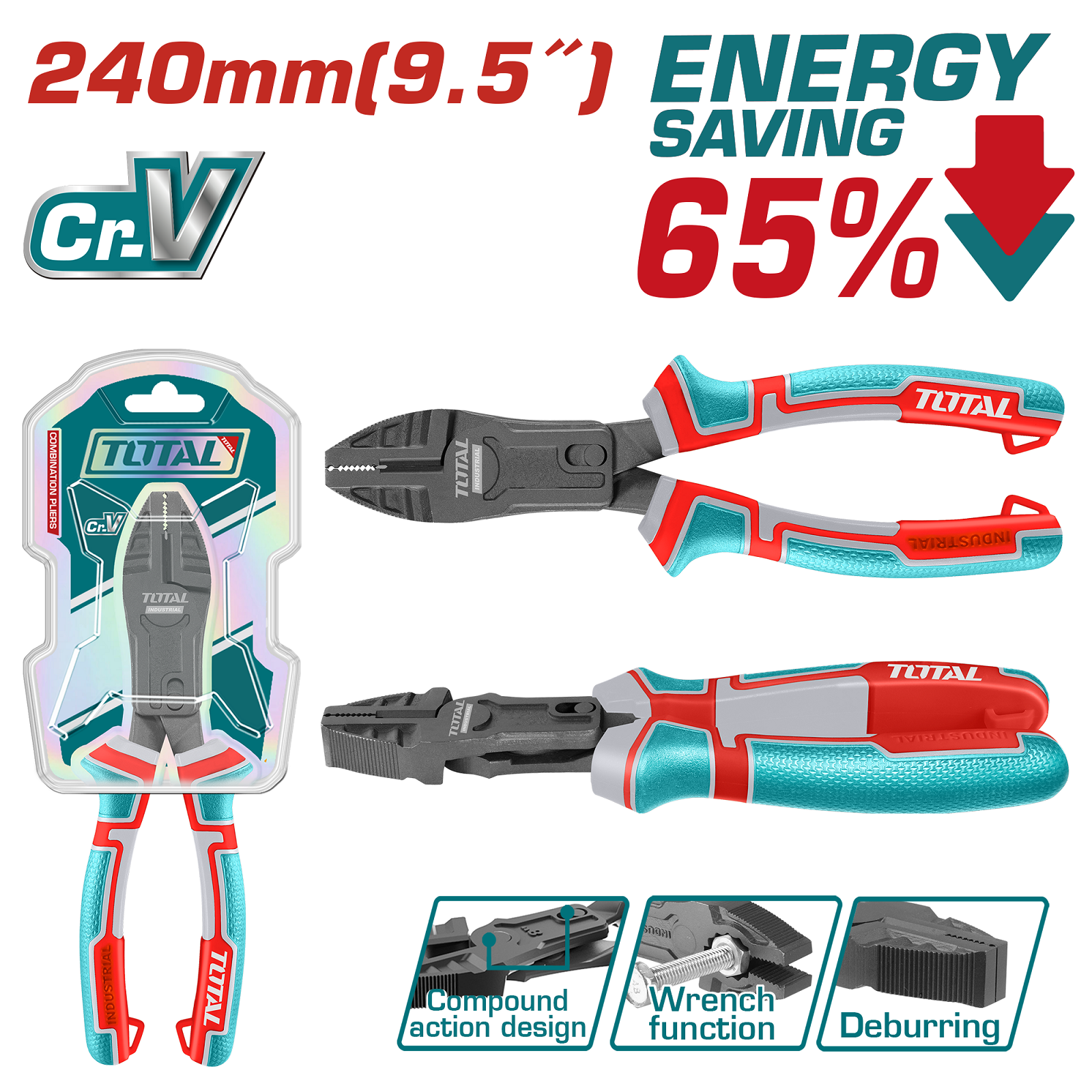 COMPOUND ACTION COMBINATION PLIERS SAVE ENERGY 9 INCH