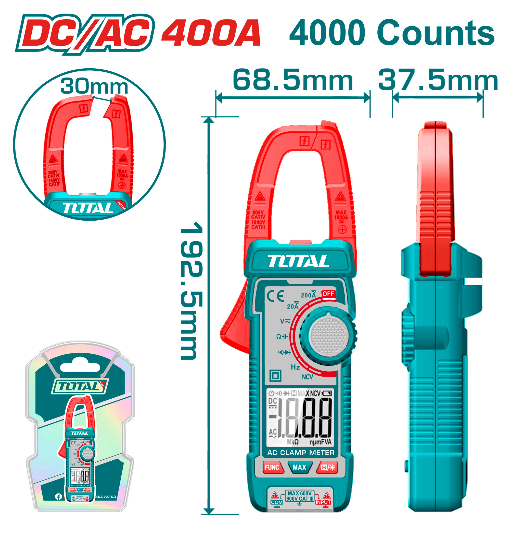 DIGITAL CLAMP METER 400 AMP AC/DC