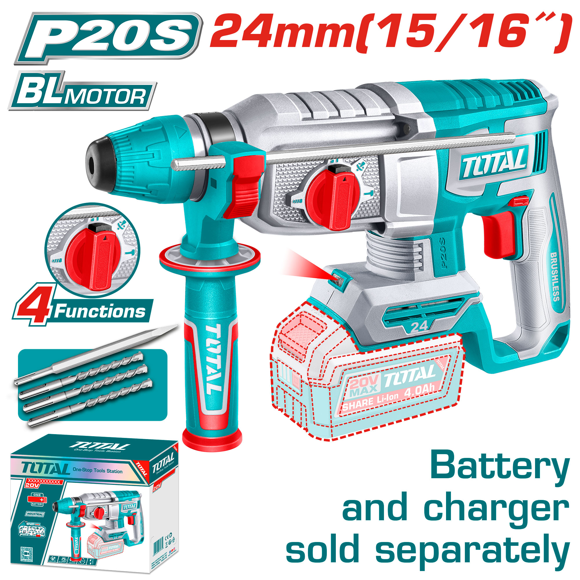 BRUSHLESS BATTERY ROTARY HAMMER 20 VOLT WITHOUT BATTERY AND CHARGER