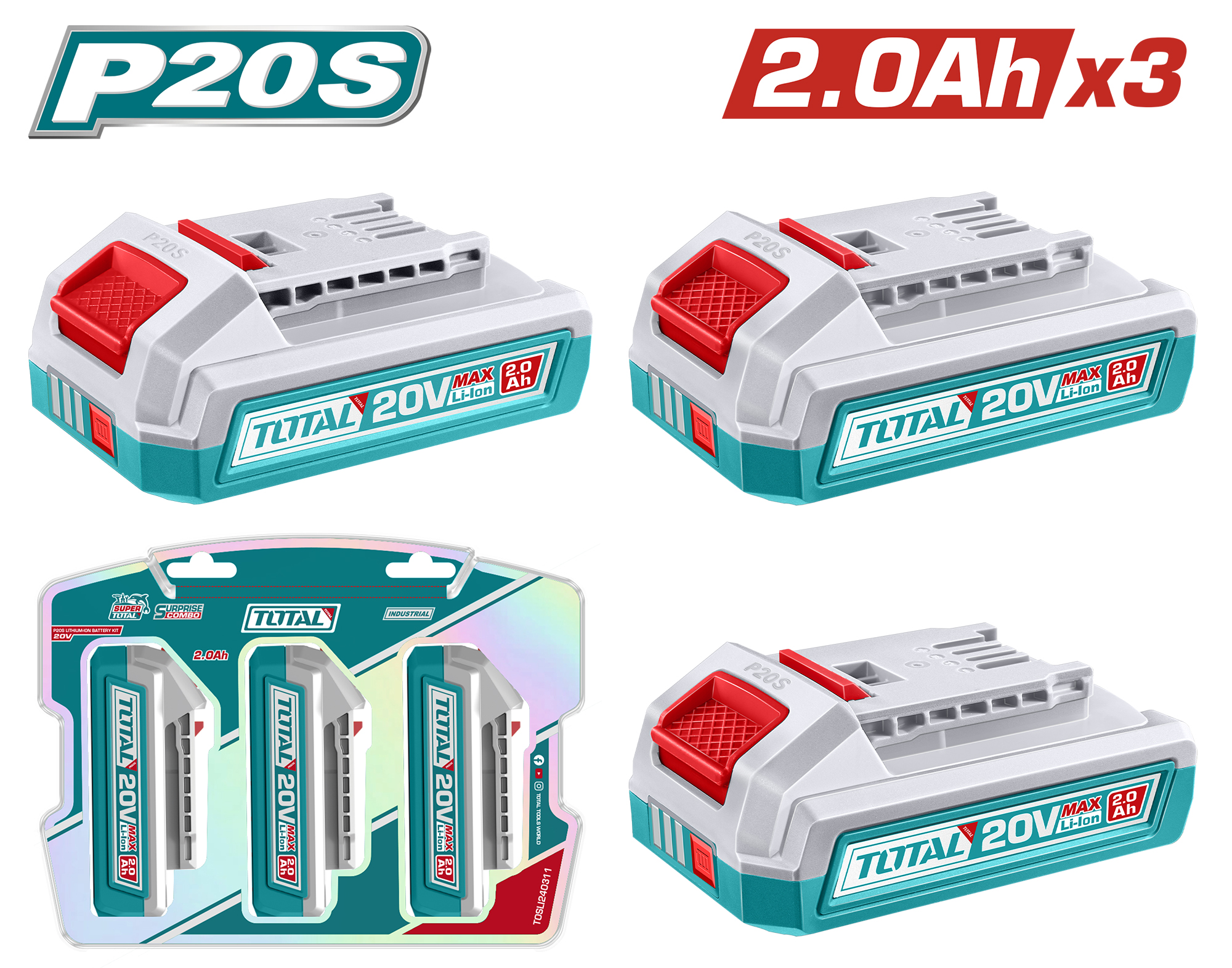SET OF 3 BATTERIES 20 VOLT 2 AMP