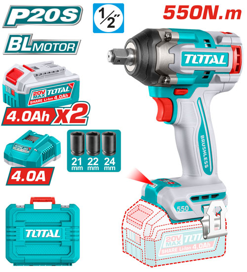 CORDLESS IMPACT WRENCH BRUSHLESS MOTOR, 20V, 1/2 INCH