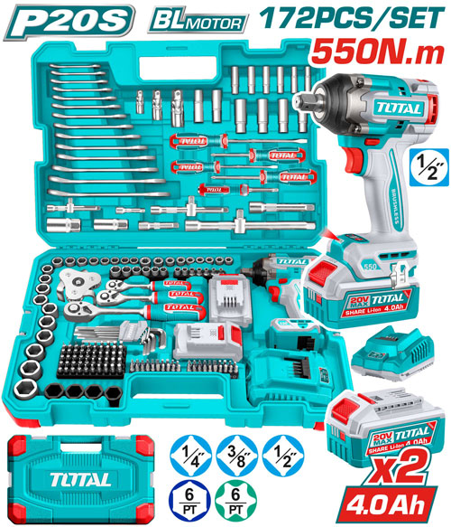 172 PCS CORDLESS IMPACT WRENCH 550 N.M TOOLS SET