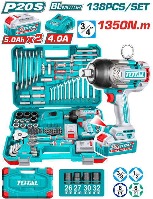 138 PCS CORDLESS IMPACT WRENCH TOOL SET