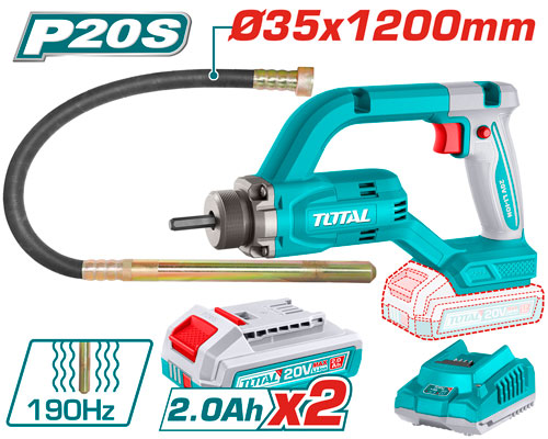 CORDLESS CONCRETE VIBRATOR 20V WITH 2 BATTERIES AND CHARGER