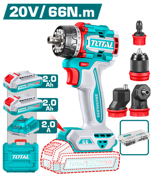 CORDLESS MULTI-HEAD DRILL DRIVER 20V 66 N.M