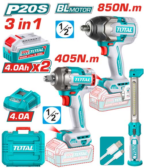 3 PCS CORDLESS COMBO KIT WITH 2 BATTERIES 4 A.H AND CHARGER 4 A.H
