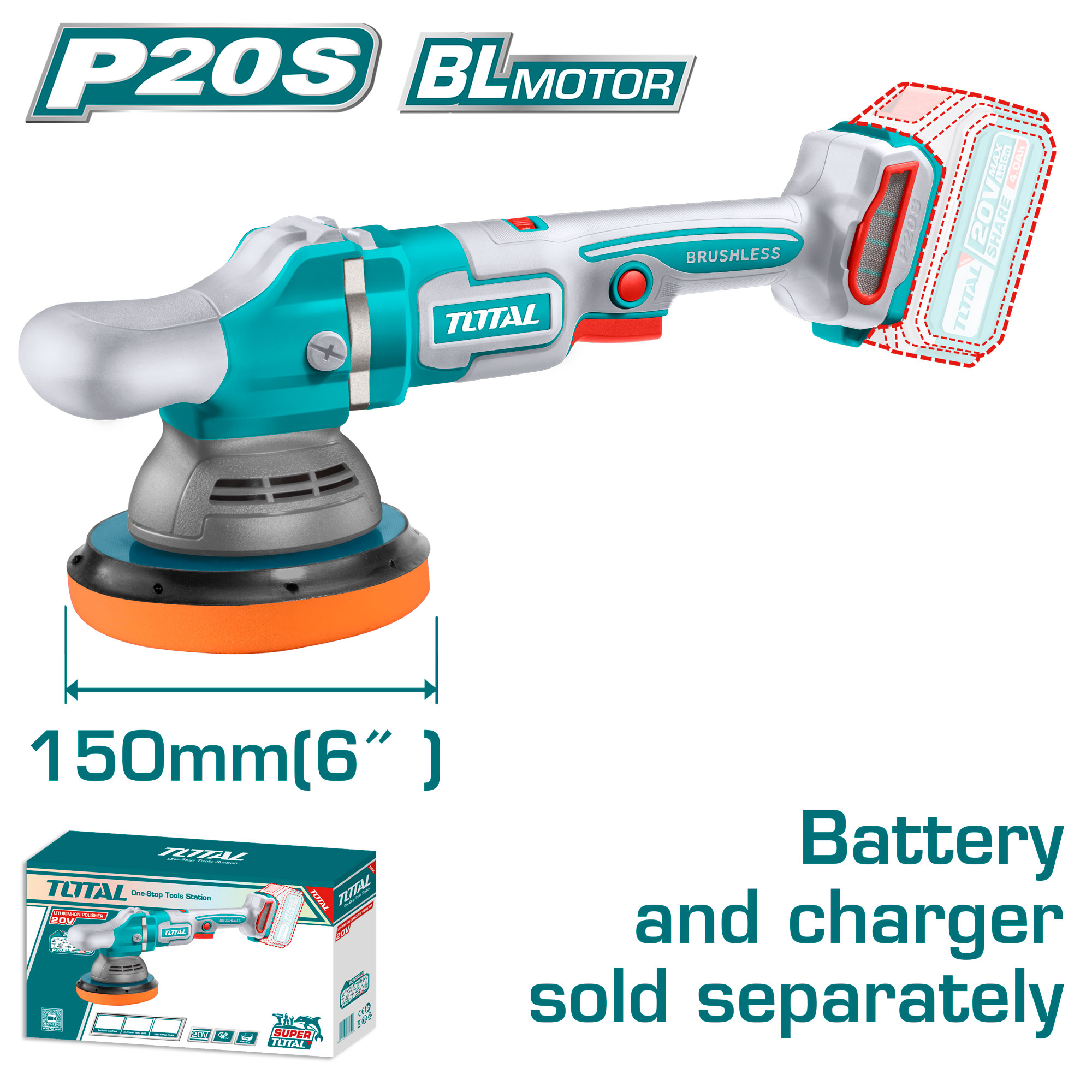 CORDLESS POLISHER 20 VOLT 6 INCH WITHOUT BATTERY AND CHARGER