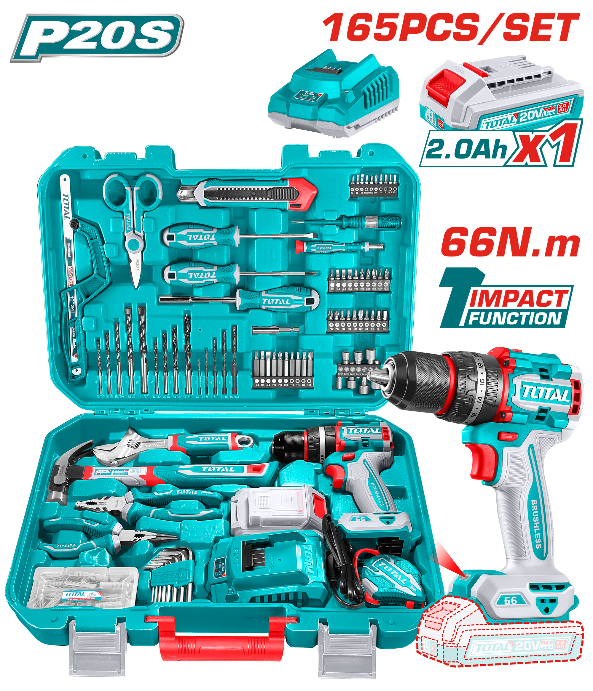 CORDLESS KIT 20 VOLT 165 PCS