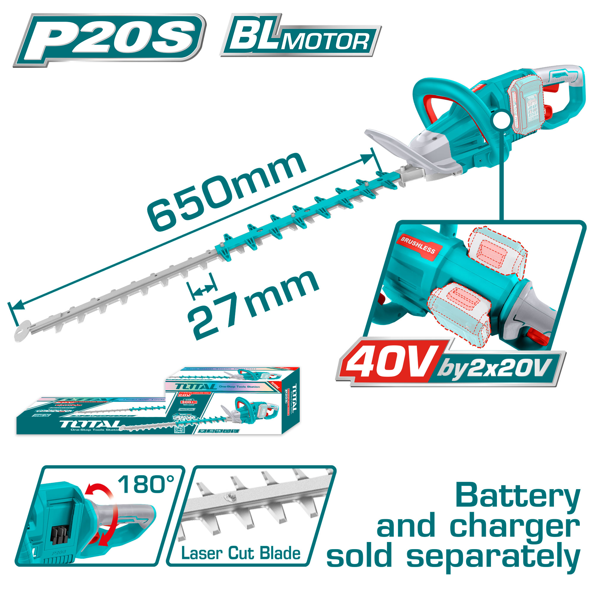 CORDLESS HEDGE TRIMMER 40 VOLT WITHOUT BATTERY AND CHARGER