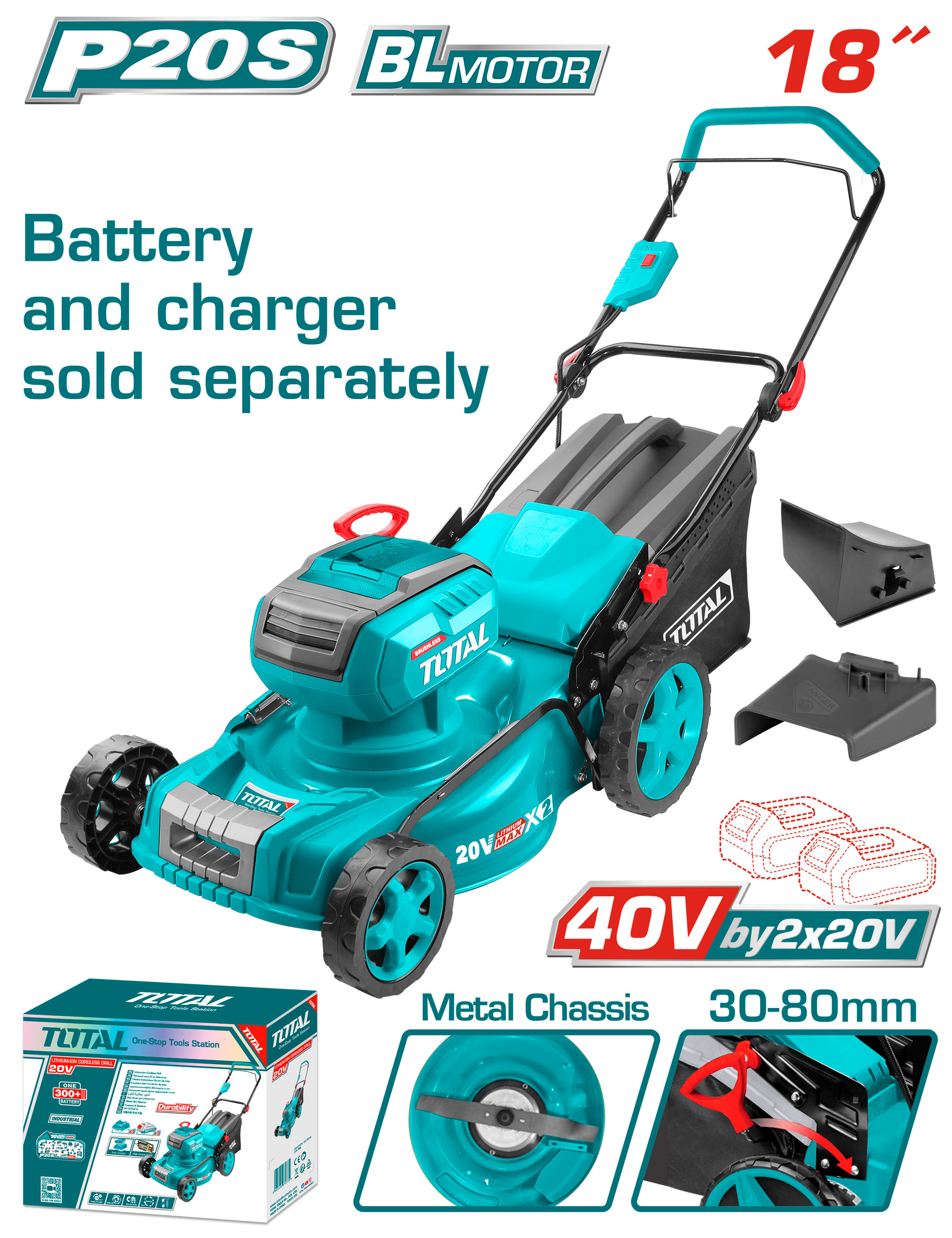 CORDLESS LAWN MOWER 40 VOLT 18 INCH WITHOUT BATTERY AND CHARGER