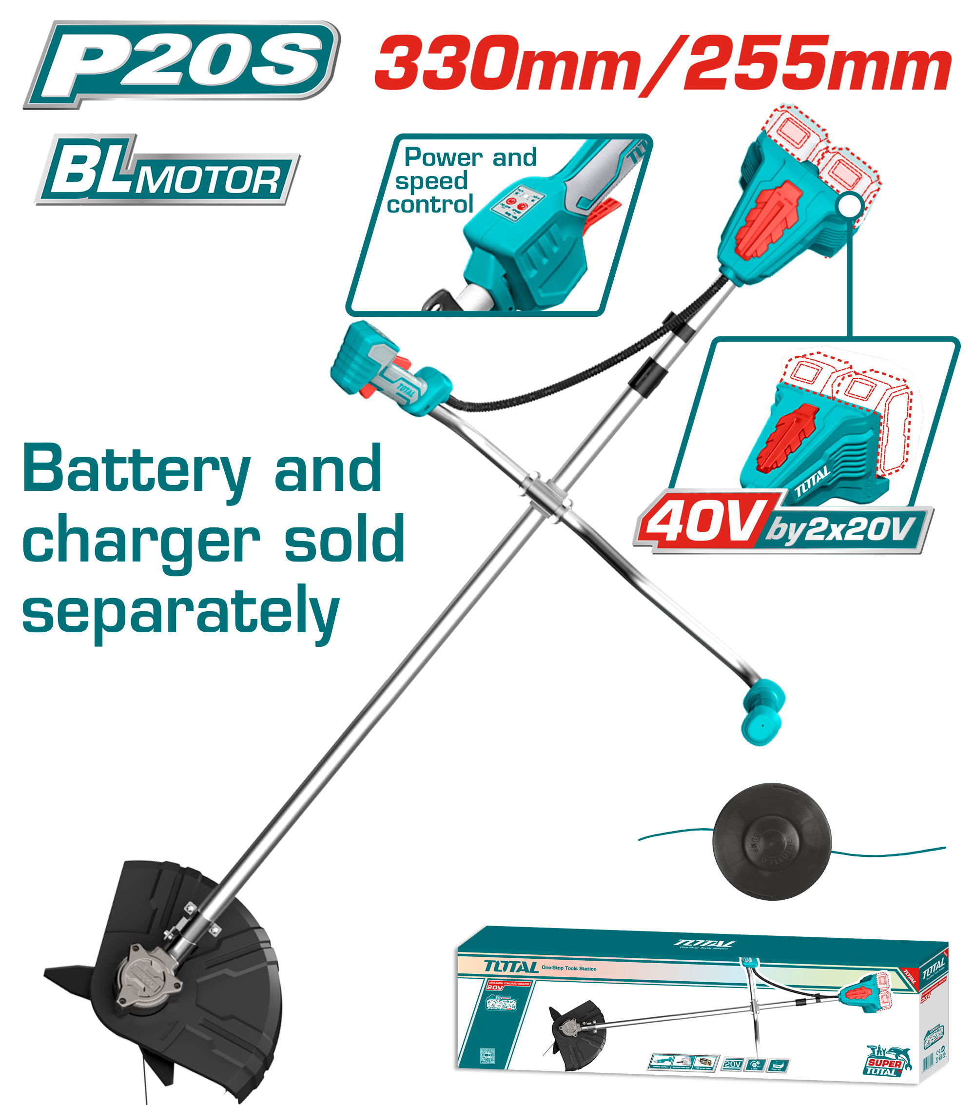 CORDLESS STRING TRIMMER AND BRUSH CUTTER 20 VOLT WITHOUT BATTERY AND CHARGER