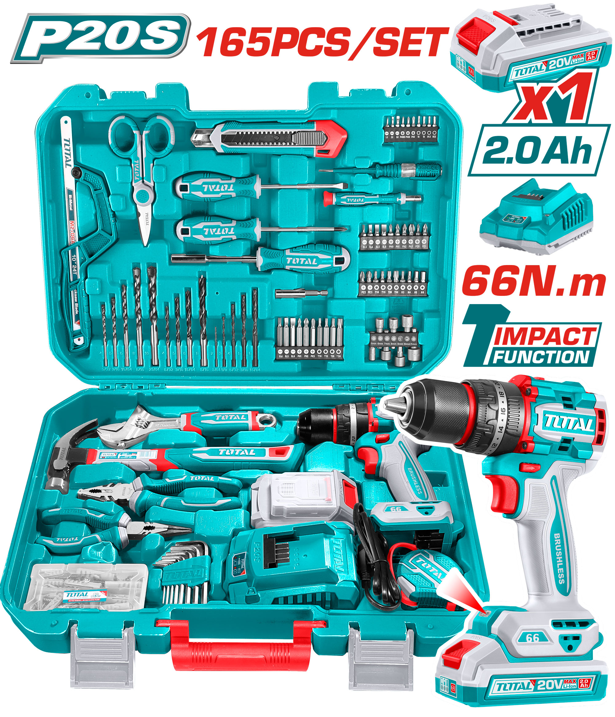 CORDLESS KIT 20 VOLT 165 PCS